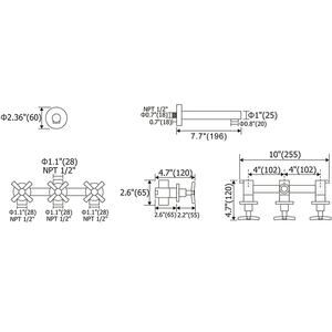LIWEIKE 3 Handle Shower Faucet Set with Tub Spout and 10" Wall Mount Rain Shower